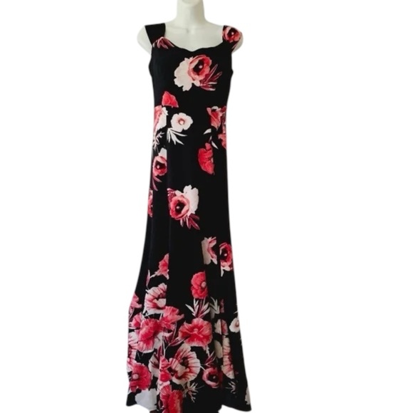 NWT Eva Mendes Collection On or Off Shoulder Maxi Gown Red Black Floral Size 4 - Picture 9 of 10